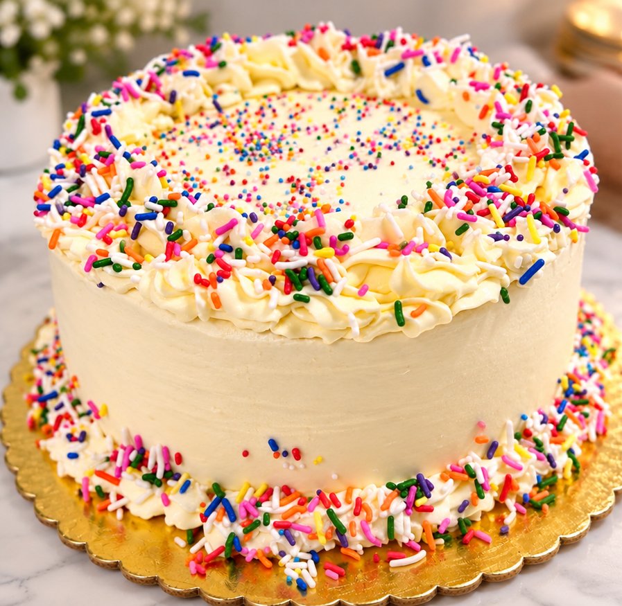 Vanilla Buttercream Sprinkle Cake